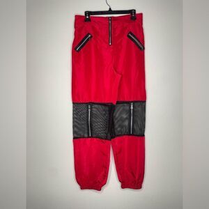Red Zippered Mesh Pants